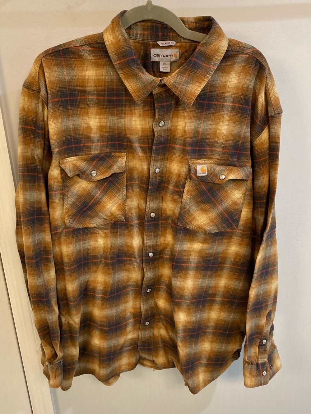 Carhartt Plaid Shirt Pearlized Snap Long Sleeve Western Size 2XL Relaxed Fit